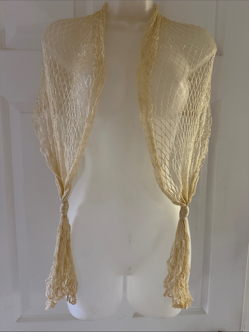 Cream Champagne Open Knit Convertible Scarf Wrap | Mesh Evening Shawl